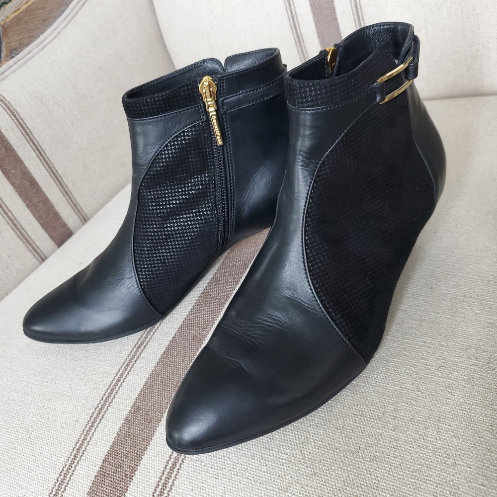 Beautifeel Women's Black Leather Kitten Heel Booties Size 6